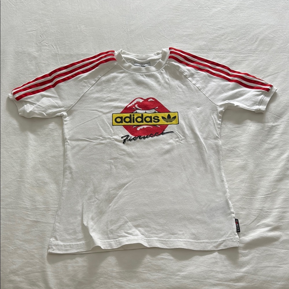 Adidas White and Red Short Sleeve Tee with Graphic Design